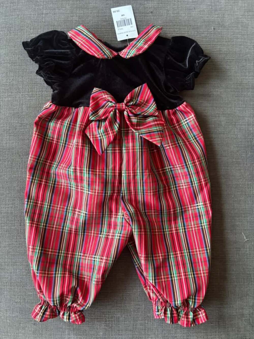 NWT Good Lad Baby Girls Plaid & Velvet Holiday Bubble Romper - Size 6M